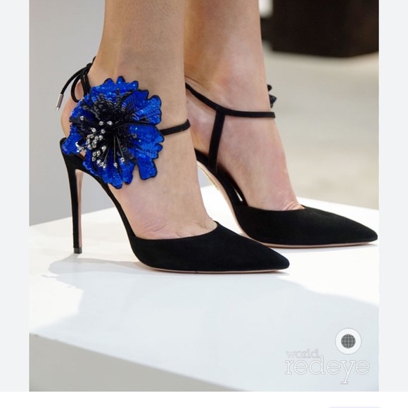 ‼️Price Firm‼️ AQUAZZURA DISCO FLOWER 105 SUEDE PUMPS IN BLACK BLUE SIZE 41 - Picture 12 of 13